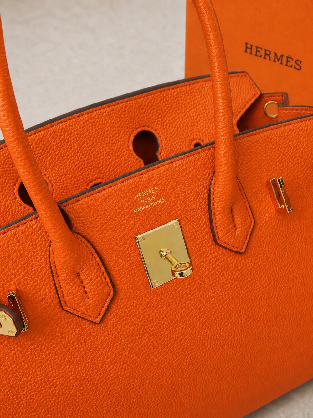 Hermes Birkin Handbag in Orange Togo with Gold Hardware - Picture 8 of 9